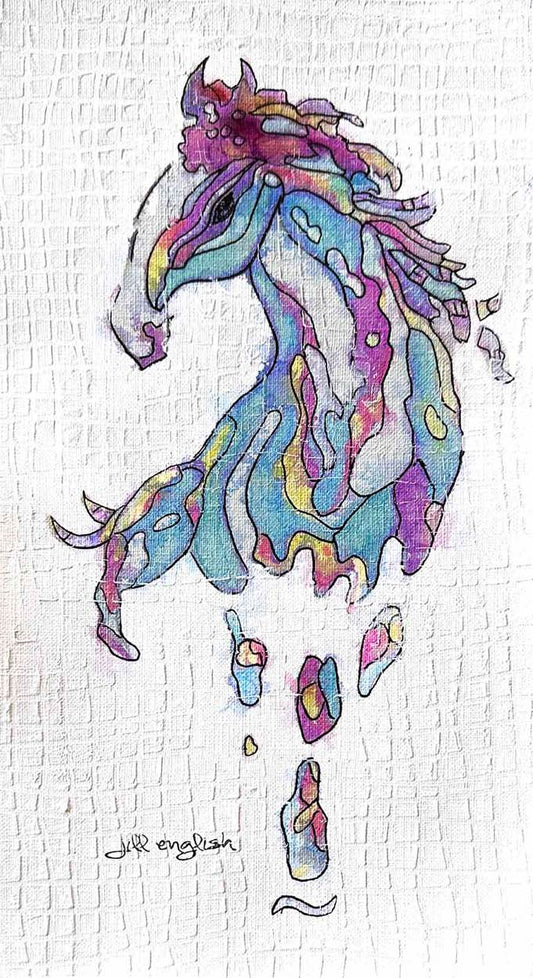 Amitola Cheveyo No. 1 6X11 one-of-a-kind abstract painting, handmade using Watercolor with acrylic embelishment on off-white linen paper. Beautiful in refined interiors, layered collections, or luxury home offices.