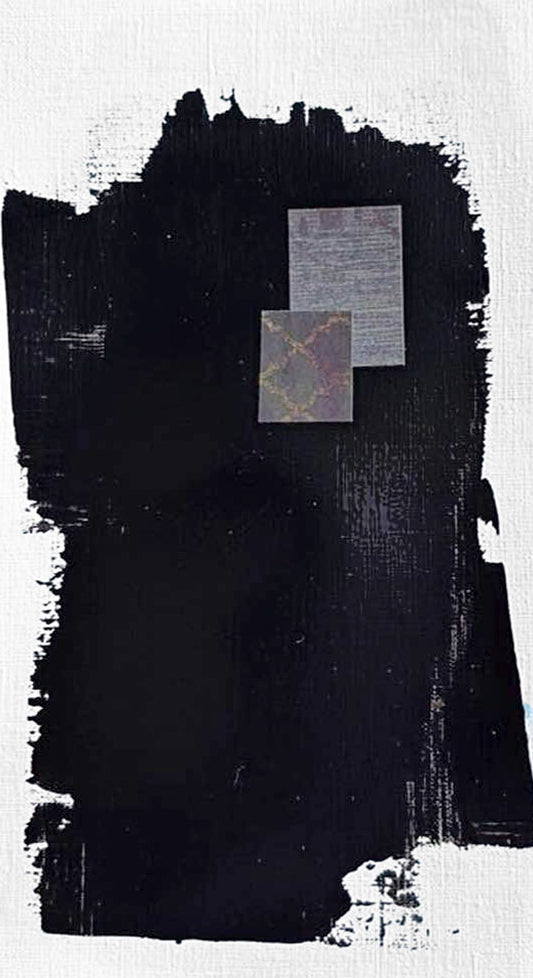 DŽcorLuxe No. 20, DcorLuxe No. 20, 5.75 X 11, crafted in Mixed Media, Acrylic, paper on off-white linen paper. This one-of-a-kind abstract painting complements refined interiors, layered collections, or luxury home offices.