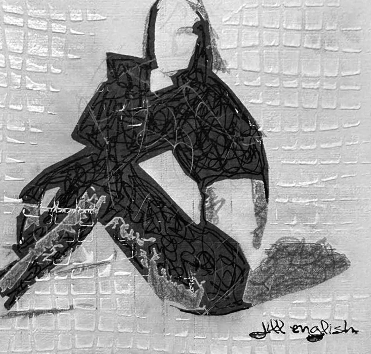 Leaving the Table of Loneliness 5X5 one-of-a-kind abstract painting, handmade using Acrylic, ink, and pencil on off-white linen paper. Beautiful in refined interiors, layered collections, or luxury home offices.