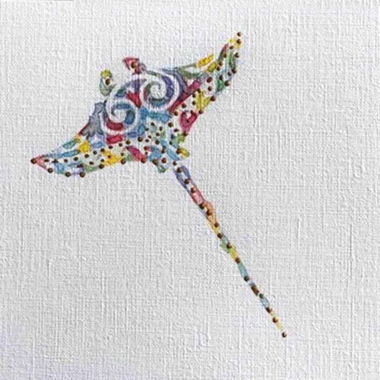 Stingray 1: Mini Watercolor: Original one-of-a-kind abstract painting, 5X5, created with Watercolor with acrylic embelishment on off-white linen paper. Adds depth to refined interiors, layered collections, or luxury home offices.