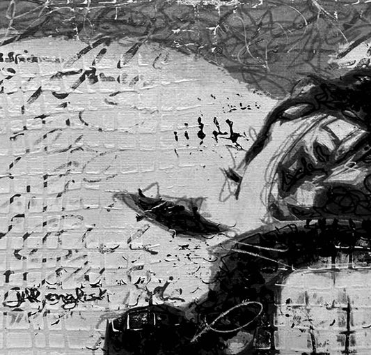 Channeling My Power, 5X5, crafted in Acrylic, ink, and pencil on off-white linen paper. This one-of-a-kind abstract painting complements refined interiors, layered collections, or luxury home offices.