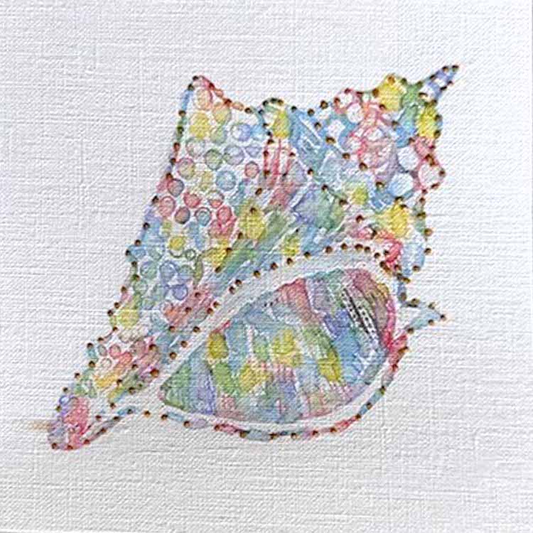 Seashell 2: Mini Watercolor: A one-of-a-kind abstract painting, 5X5, created in Watercolor with acrylic embelishment on off-white linen paper. Perfect for refined interiors, layered collections, or luxury home offices.