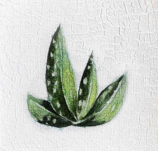 Cactus No. 2 5X5 one-of-a-kind abstract painting, handmade using Watercolor with acrylic embelishment on off-white linen paper. Beautiful in refined interiors, layered collections, or luxury home offices.