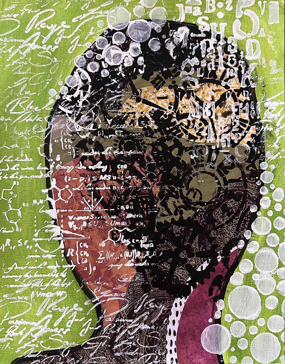 HEADSPACE- Green: Original emotional portrait for contemporary decor, 11X14, created with Mixed Media abstract on off-white linen paper. Adds depth to statement art in bedrooms or quiet introspective spaces.