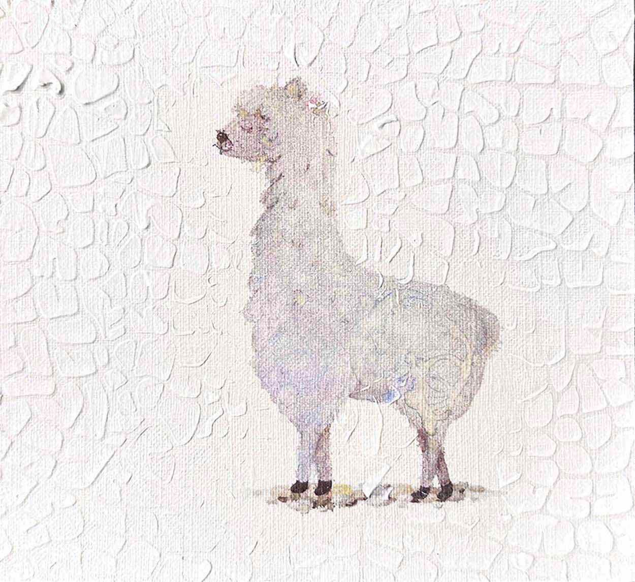 Llama Leigh, Original one-of-a-kind abstract painting, 5X5, created with Watercolor with acrylic embelishment on off-white linen paper. Adds depth to refined interiors, layered collections, or luxury home offices.