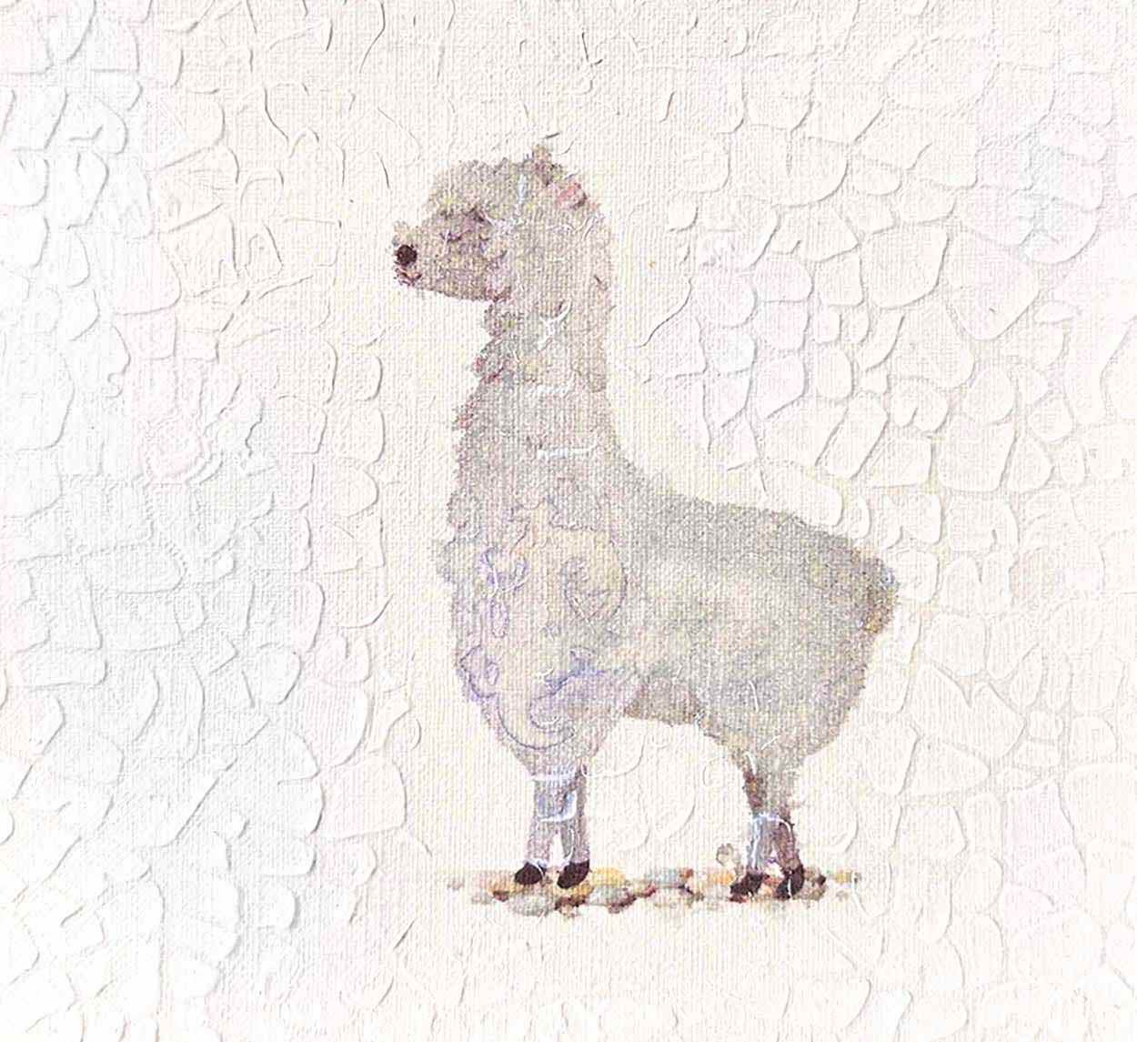Llama Leigh, 5X5 one-of-a-kind abstract painting, handmade using Watercolor with acrylic embelishment on off-white linen paper. Beautiful in refined interiors, layered collections, or luxury home offices.
