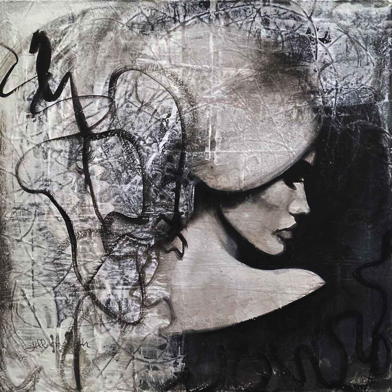 Never Again one-of-a-kind abstract painting in Acrylic on canvas, 24X24. Designed for refined interiors, layered collections, or luxury home offices.