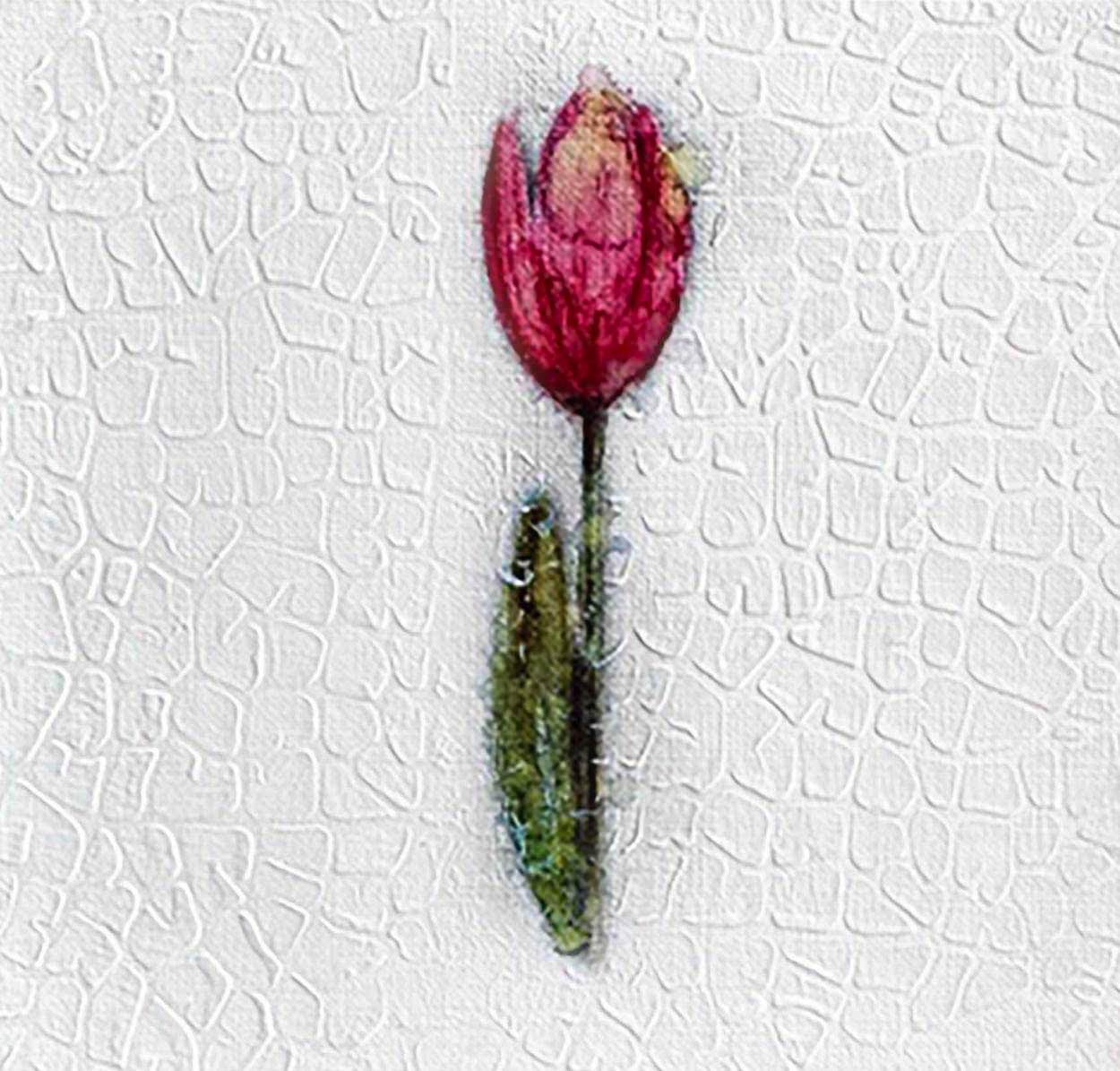 Floral Red Stem, 5X5 one-of-a-kind abstract painting, handmade using Watercolor with acrylic embelishment on off-white linen paper. Beautiful in refined interiors, layered collections, or luxury home offices.