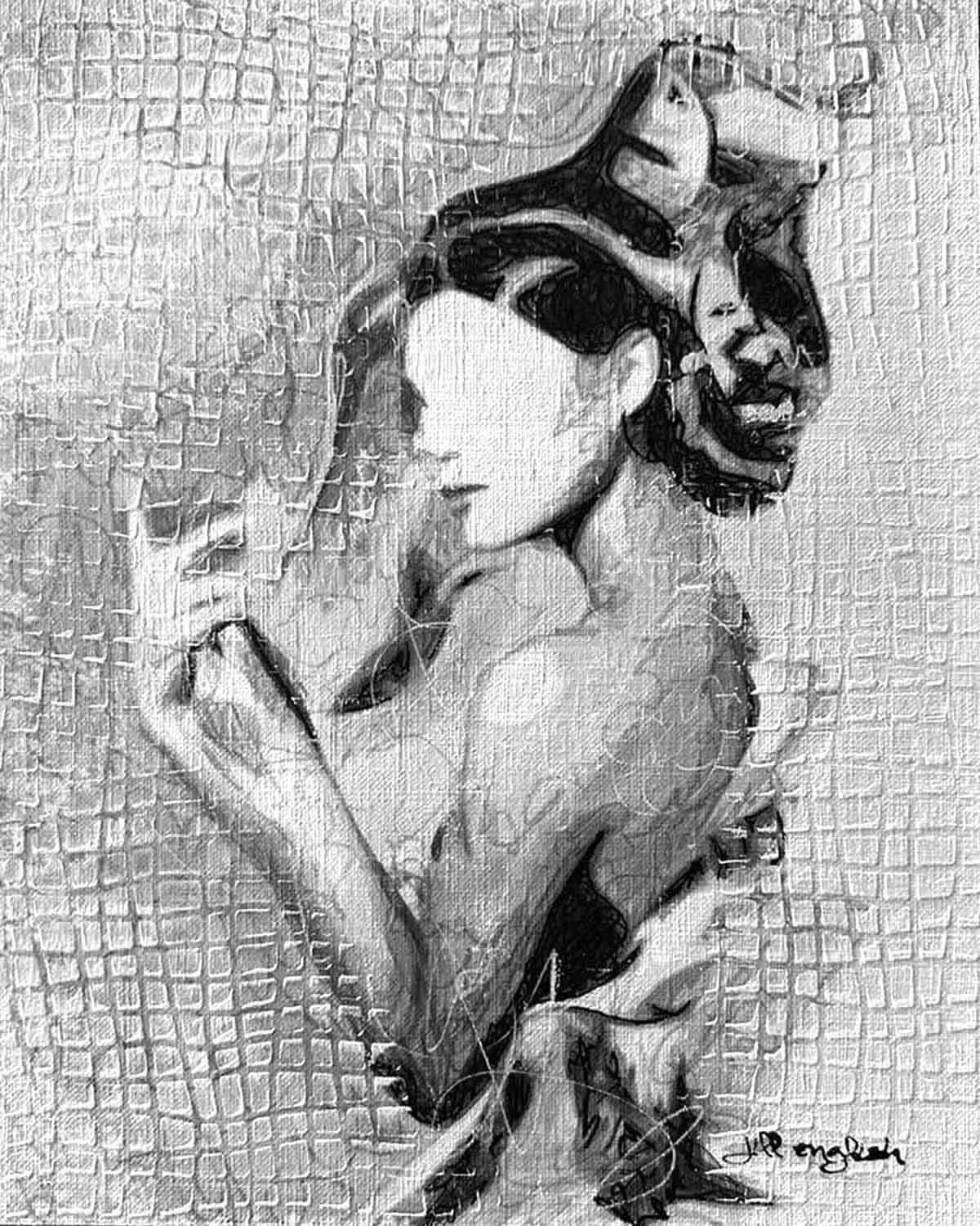 Reflecting in the Mirror of Potential: A one-of-a-kind abstract painting, 8X10, created in Acrylic, ink, and pencil on off-white linen paper. Perfect for refined interiors, layered collections, or luxury home offices.