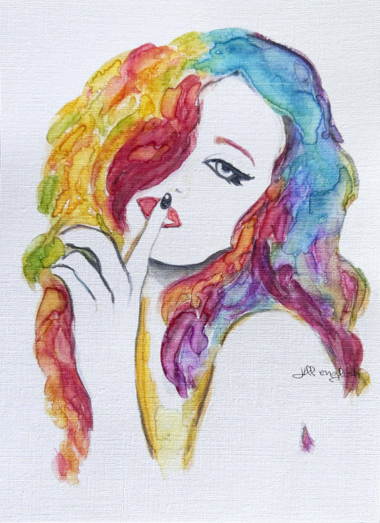 SHHH: Original one-of-a-kind abstract painting, 8X10, created with Watercolor with acrylic embelishment on off-white linen paper. Adds depth to refined interiors, layered collections, or luxury home offices.