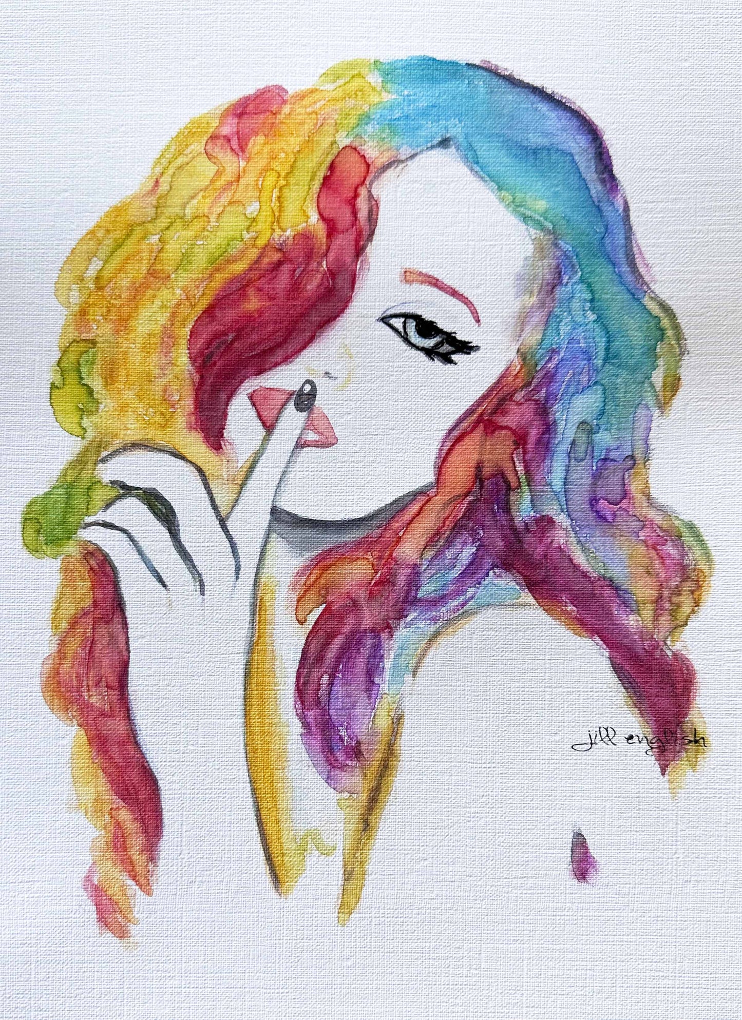 SHHH, one-of-a-kind abstract painting in Watercolor with acrylic embelishment on off-white linen paper, 8X10. Designed for refined interiors, layered collections, or luxury home offices.