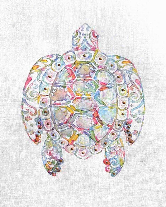 Seaturtle: Coastal Watercolors No. 3 one-of-a-kind abstract painting in Watercolor with acrylic embelishment on off-white linen paper, 8X10. Designed for refined interiors, layered collections, or luxury home offices.