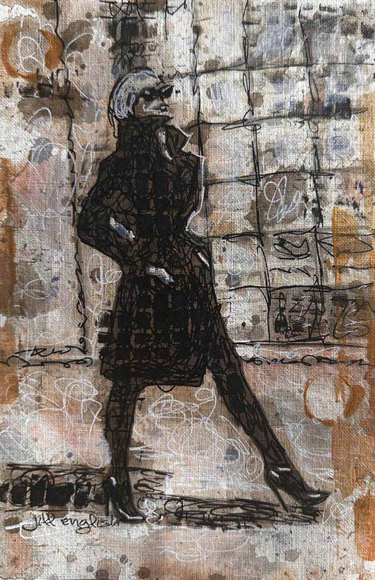 Unshackled & Unstoppable: Go Bold With Gold Collection one-of-a-kind abstract painting in Acrylic, ink, and pencil with heavy gold sheen on off-white linen paper, 5.5X8.5. Designed for refined interiors, layered collections, or luxury home offices.