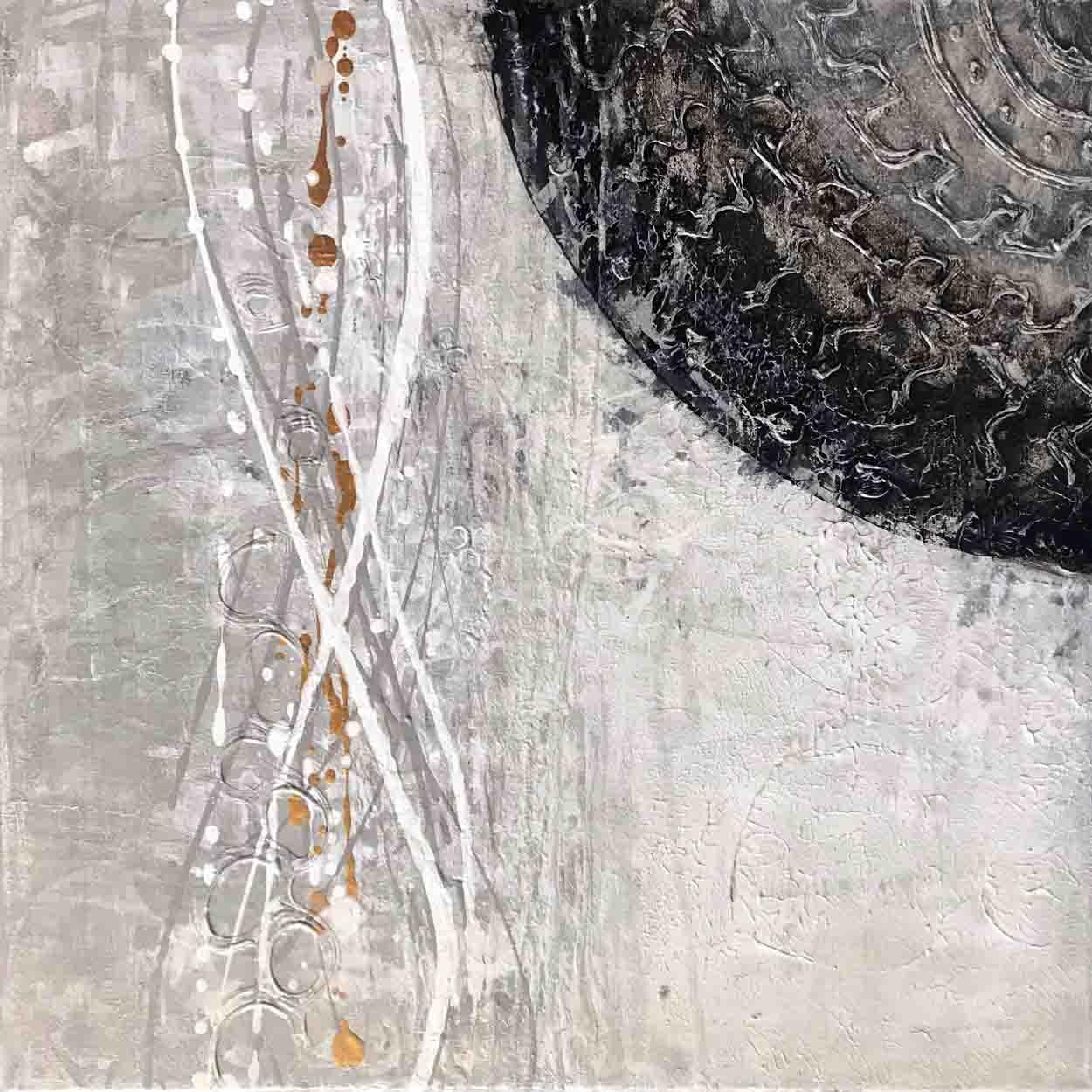 Crossroads No. 1, 20 X 20, crafted in Acrylic on canvas. This symbolic, grid-based abstract complements modern living rooms, creative offices, or curated collections.