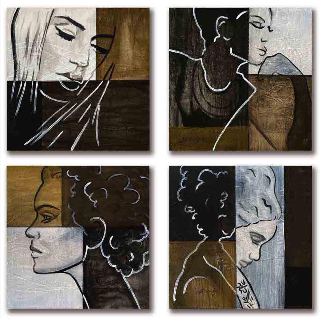 Facets: Original one-of-a-kind abstract painting, Set of Four : 20 X 20 inch panels, created with Acrylic on canvas. Adds depth to refined interiors, layered collections, or luxury home offices.