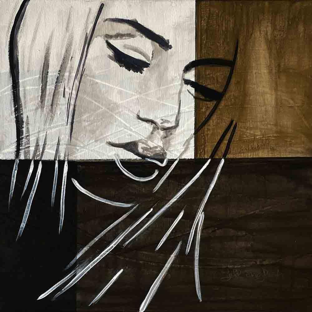 Facets, one-of-a-kind abstract painting in Acrylic on canvas, Set of Four : 20 X 20 inch panels. Designed for refined interiors, layered collections, or luxury home offices.