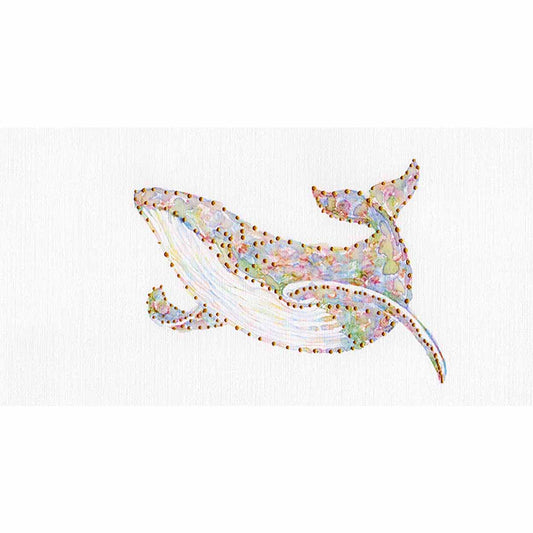 Colorful Whale: Coastal Watercolors No. 2: A one-of-a-kind abstract painting, 11 X 5.75, created in Watercolor with acrylic embelishment on off-white linen paper. Perfect for refined interiors, layered collections, or luxury home offices.
