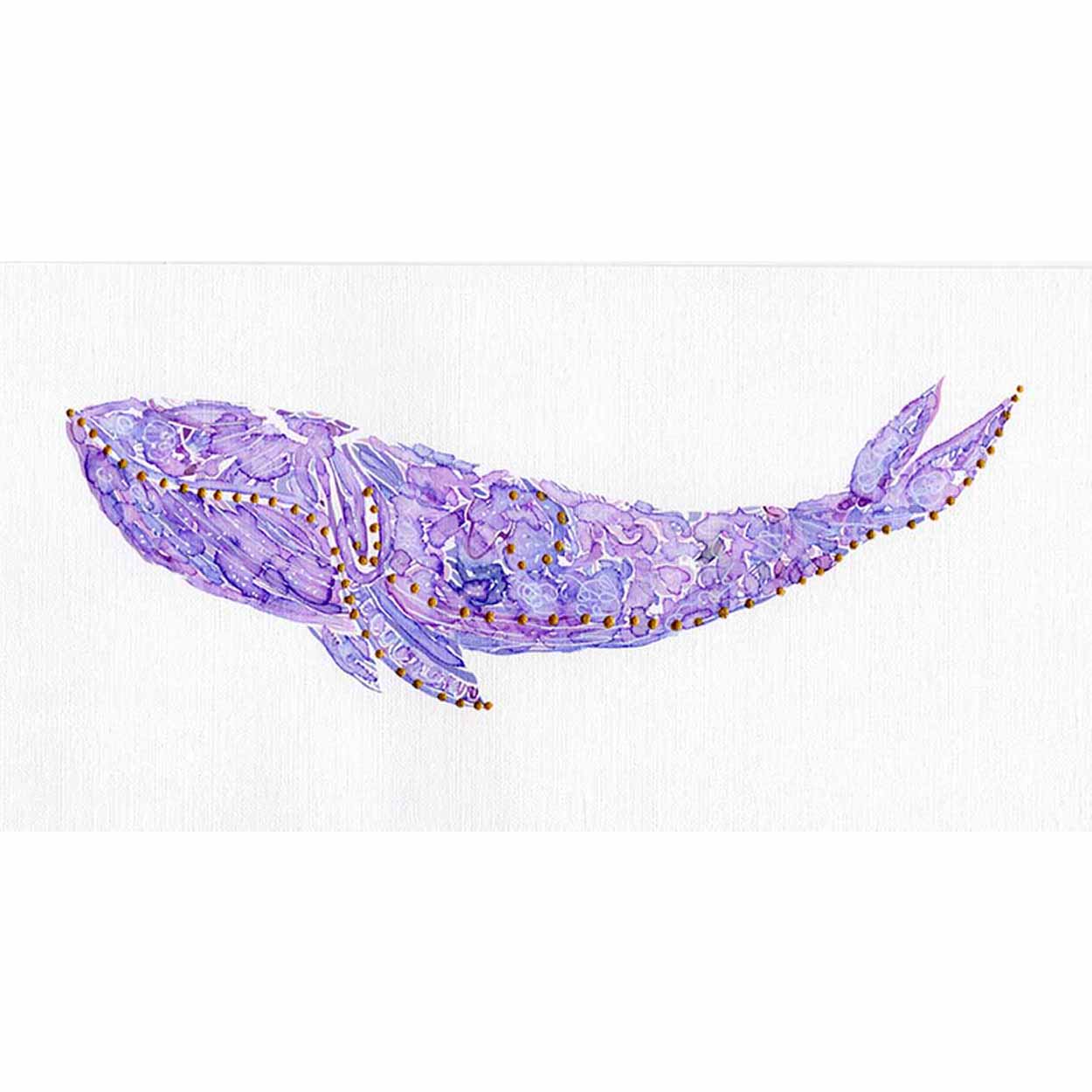 Purple Whale: Coastal Watercolors No. 2: Original one-of-a-kind abstract painting, 11 X 5.75, created with Watercolor with acrylic embelishment on off-white linen paper. Adds depth to refined interiors, layered collections, or luxury home offices.