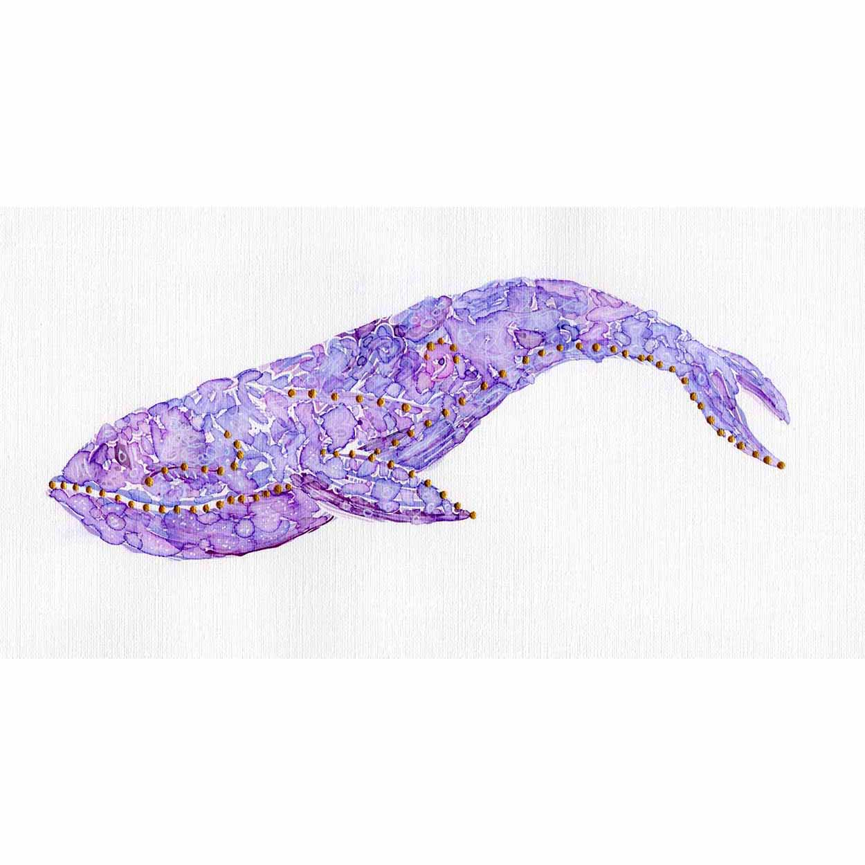 Purple Whale: Coastal Watercolors No. 1: A one-of-a-kind abstract painting, 11 X 5.75, created in Watercolor with acrylic embelishment on off-white linen paper. Perfect for refined interiors, layered collections, or luxury home offices.