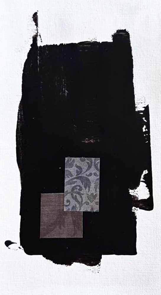 DécorLuxe, DcorLuxe No. 32: Original one-of-a-kind abstract painting, 5.75 X 11, created with Mixed Media, Acrylic, paper on off-white linen paper. Adds depth to refined interiors, layered collections, or luxury home offices.
