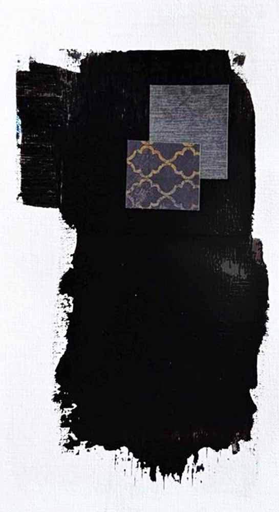DécorLuxe No. 25, DcorLuxe No. 25: Original one-of-a-kind abstract painting, 5.75 X 11, created with Mixed Media, Acrylic, paper on off-white linen paper. Adds depth to refined interiors, layered collections, or luxury home offices.