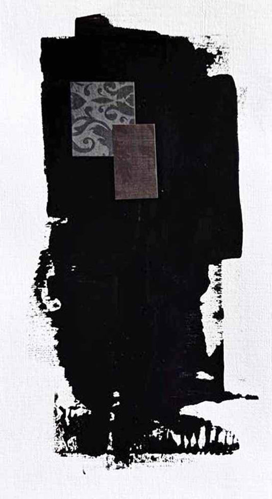 DŽcorLuxe No. 23, DcorLuxe No. 23 5.75 X 11 one-of-a-kind abstract painting, handmade using Mixed Media, Acrylic, paper on off-white linen paper. Beautiful in refined interiors, layered collections, or luxury home offices.