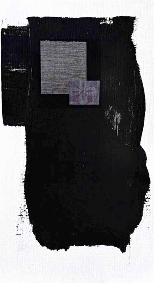 DŽcorLuxe No. 21, DcorLuxe No. 21, 5.75 X 11, crafted in Mixed Media, Acrylic, paper on off-white linen paper. This one-of-a-kind abstract painting complements refined interiors, layered collections, or luxury home offices.