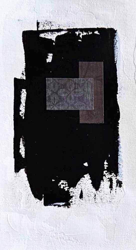 DécorLuxe No. 13, DcorLuxe No. 13 one-of-a-kind abstract painting in Mixed Media, Acrylic, paper on off-white linen paper, 5.75 X 11. Designed for refined interiors, layered collections, or luxury home offices.