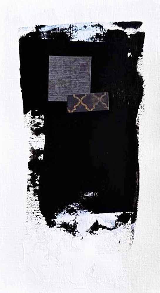 DécorLuxe No. 11, DcorLuxe No. 11 one-of-a-kind abstract painting in Mixed Media, Acrylic, paper on off-white linen paper, 5.75 X 11. Designed for refined interiors, layered collections, or luxury home offices.