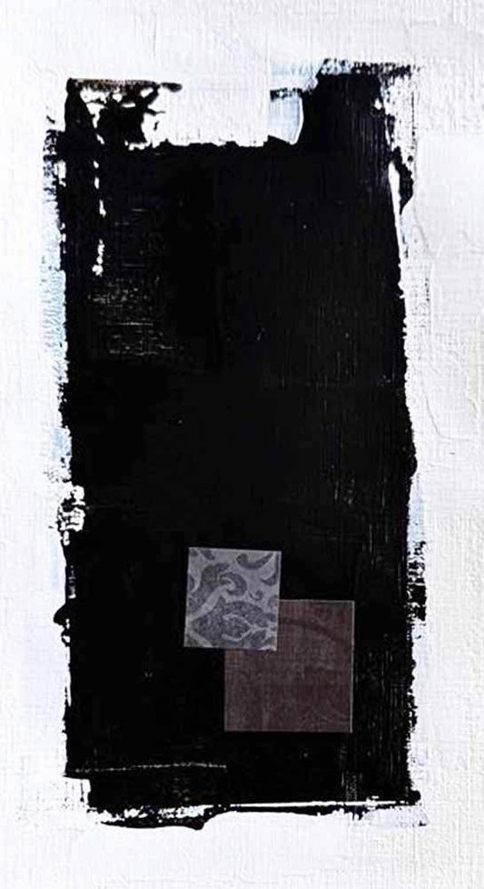 DŽcorLuxe No. 2, DcorLuxe No. 2, 5.75 X 11, crafted in Mixed Media, Acrylic, paper on off-white linen paper. This one-of-a-kind abstract painting complements refined interiors, layered collections, or luxury home offices.