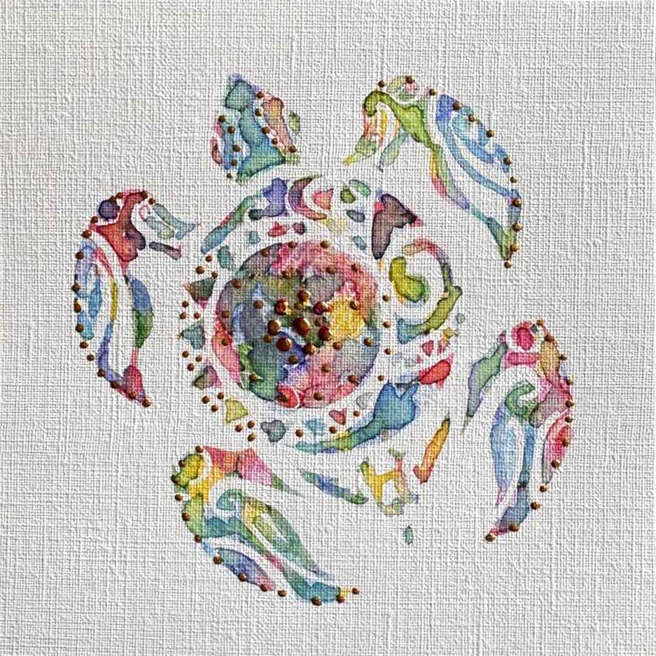 Seaturtle 5: Mini Watercolor 5X5 one-of-a-kind abstract painting, handmade using nan. Beautiful in refined interiors, layered collections, or luxury home offices.