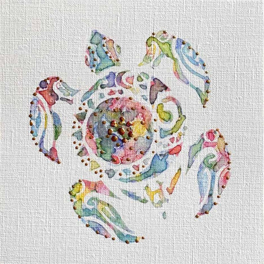 Seaturtle 5: Mini Watercolor 5X5 one-of-a-kind abstract painting, handmade using nan. Beautiful in refined interiors, layered collections, or luxury home offices.