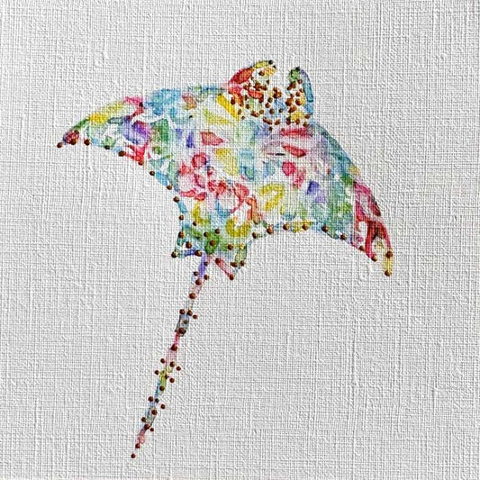 Stingray 4: Mini Watercolor one-of-a-kind abstract painting in Watercolor with acrylic embelishment on off-white linen paper, 5X5. Designed for refined interiors, layered collections, or luxury home offices.
