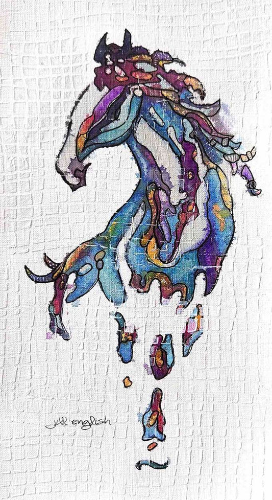 Amitola Cheveyo No. 3 one-of-a-kind abstract painting in Watercolor with acrylic embelishment on off-white linen paper, 6X11. Designed for refined interiors, layered collections, or luxury home offices.