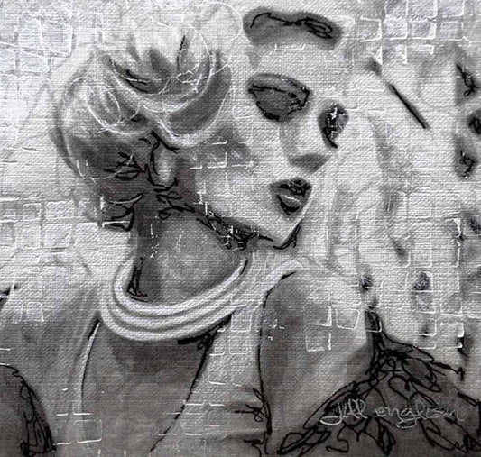 Walking the Path of Resilience: Original one-of-a-kind abstract painting, 5X5, created with Acrylic, ink, and pencil on off-white linen paper. Adds depth to refined interiors, layered collections, or luxury home offices.