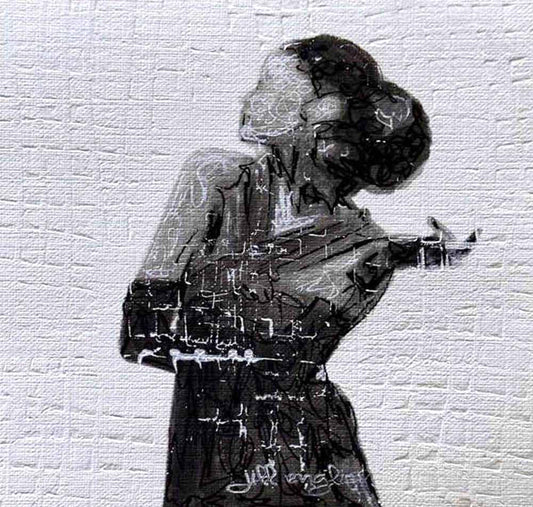 With a Heart Full of Hope: A one-of-a-kind abstract painting, 5X5, created in Acrylic, ink, and pencil on off-white linen paper. Perfect for refined interiors, layered collections, or luxury home offices.