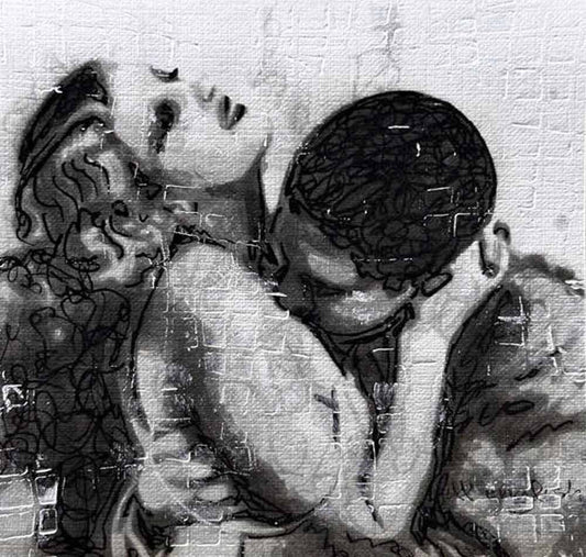 Between Dreams and Reality one-of-a-kind abstract painting in Acrylic, ink, and pencil on off-white linen paper, 5X5. Designed for refined interiors, layered collections, or luxury home offices.