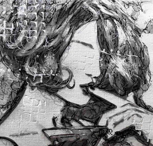 Savoring the Sunrise of a New Day: Original one-of-a-kind abstract painting, 5X5, created with Acrylic, ink, and pencil on off-white linen paper. Adds depth to refined interiors, layered collections, or luxury home offices.