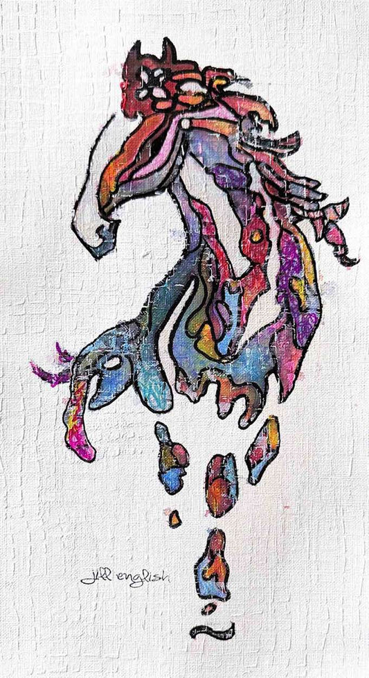 Amitola Cheveyo No. 7, 6X11, crafted in Watercolor with acrylic embelishment on off-white linen paper. This one-of-a-kind abstract painting complements refined interiors, layered collections, or luxury home offices.