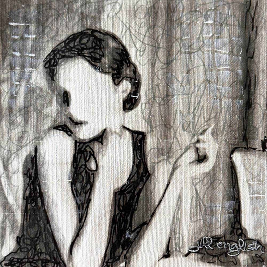 Adrift in the Tides of Change: Original one-of-a-kind abstract painting, 5X5, created with Acrylic, ink, and pencil on off-white linen paper. Adds depth to refined interiors, layered collections, or luxury home offices.