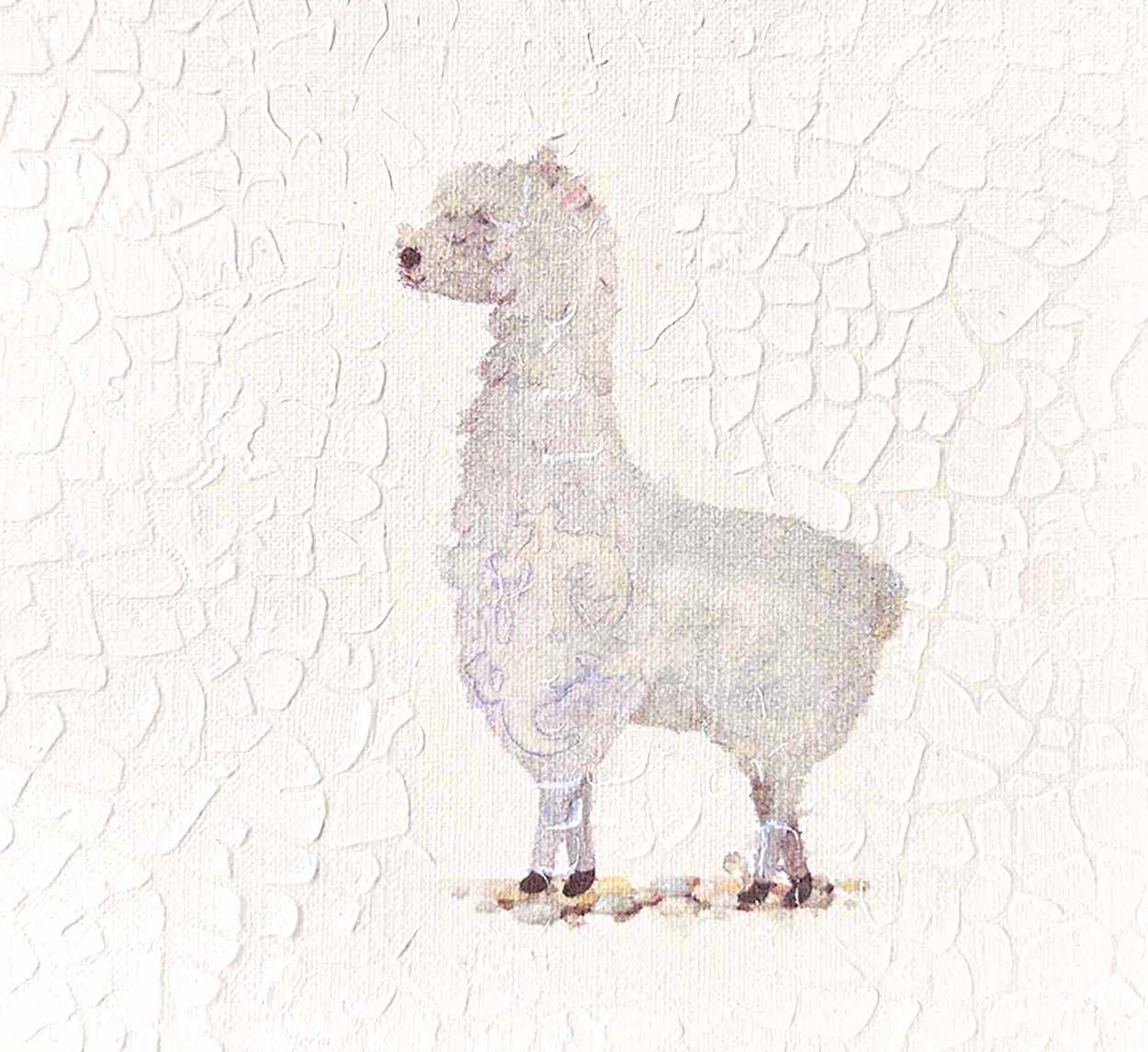 Llama Leigh, 5X5 one-of-a-kind abstract painting, handmade using Watercolor with acrylic embelishment on off-white linen paper. Beautiful in refined interiors, layered collections, or luxury home offices.