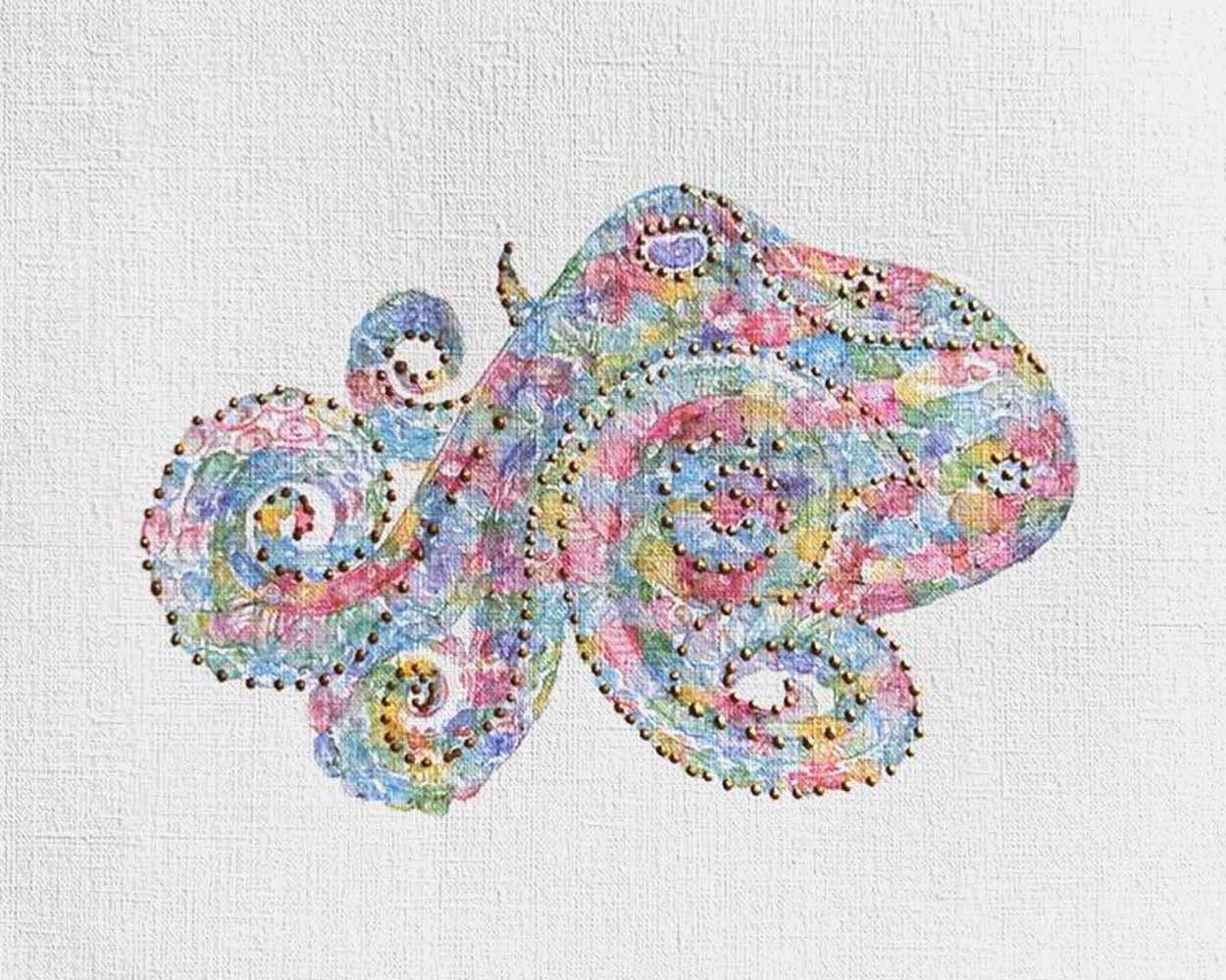 Octopus: Coastal Watercolors No. 2: A one-of-a-kind abstract painting, 8X10, created in Watercolor with acrylic embelishment on off-white linen paper. Perfect for refined interiors, layered collections, or luxury home offices.