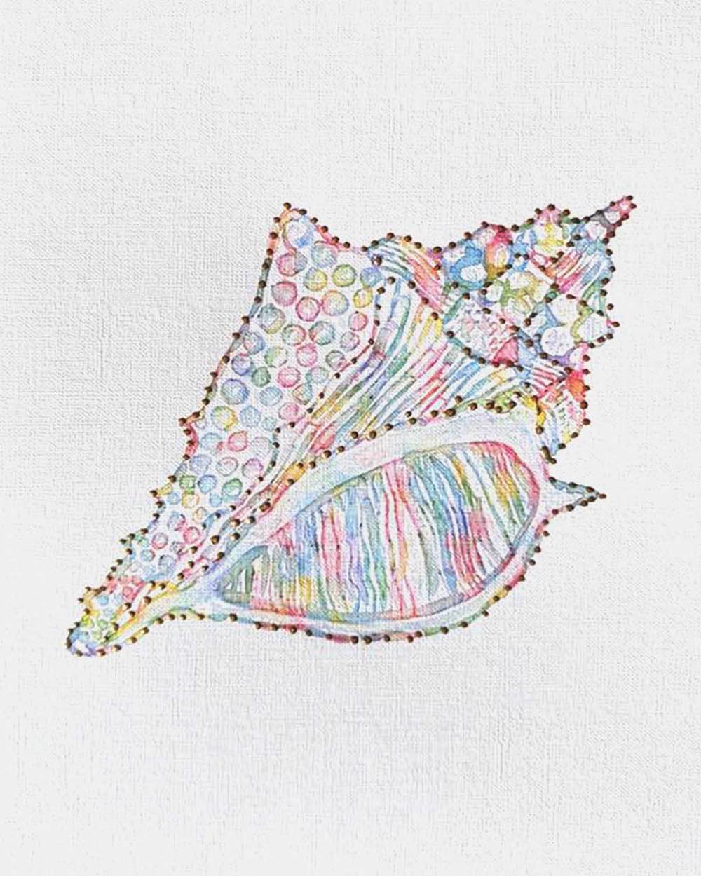 Seashell: Coastal Watercolors No. 1, 8X10, crafted in Watercolor with acrylic embelishment on off-white linen paper. This one-of-a-kind abstract painting complements refined interiors, layered collections, or luxury home offices.