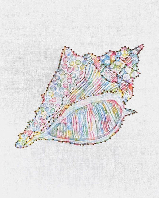 Seashell: Coastal Watercolors No. 1, 8X10, crafted in Watercolor with acrylic embelishment on off-white linen paper. This one-of-a-kind abstract painting complements refined interiors, layered collections, or luxury home offices.