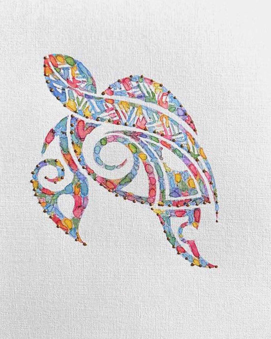 Seaturtle: Coastal Watercolors No. 1: Original one-of-a-kind abstract painting, 8X10, created with Watercolor with acrylic embelishment on off-white linen paper. Adds depth to refined interiors, layered collections, or luxury home offices.