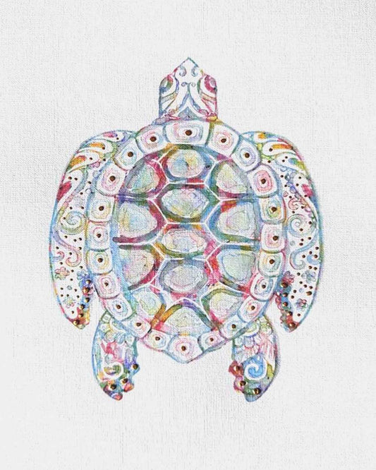 Seaturtle: Coastal Watercolors No. 10: A one-of-a-kind abstract painting, 8X10, created in Watercolor with acrylic embelishment on off-white linen paper. Perfect for refined interiors, layered collections, or luxury home offices.