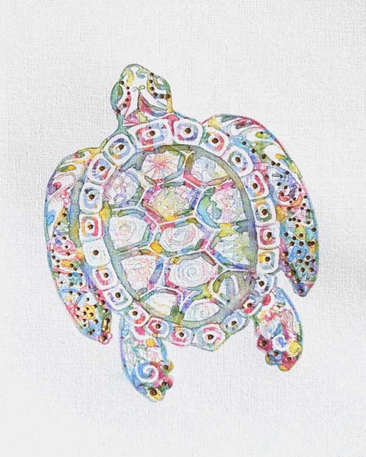 Seaturtle: Coastal Watercolors No. 5: A one-of-a-kind abstract painting, 8X10, created in Watercolor with acrylic embelishment on off-white linen paper. Perfect for refined interiors, layered collections, or luxury home offices.