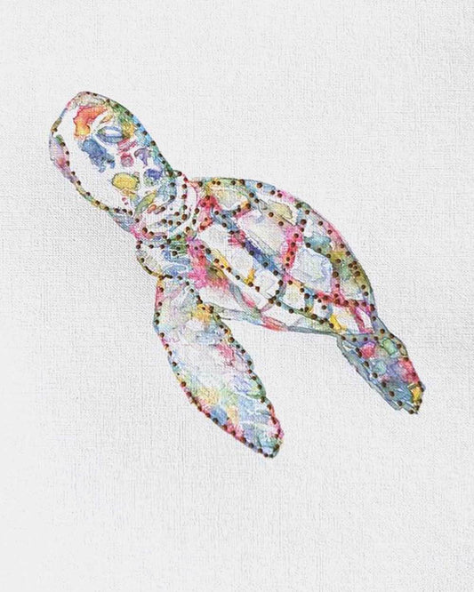 Seaturtle: Coastal Watercolors No. 7: A one-of-a-kind abstract painting, 8X10, created in Watercolor with acrylic embelishment on off-white linen paper. Perfect for refined interiors, layered collections, or luxury home offices.