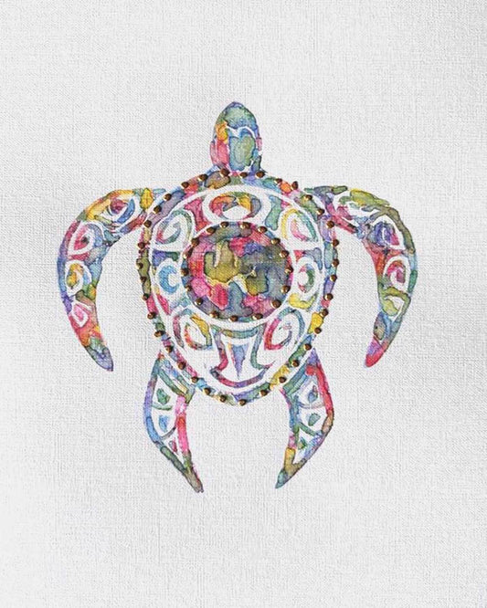 Seaturtle: Coastal Watercolors No. 8: Original one-of-a-kind abstract painting, 8X10, created with Watercolor with acrylic embelishment on off-white linen paper. Adds depth to refined interiors, layered collections, or luxury home offices.