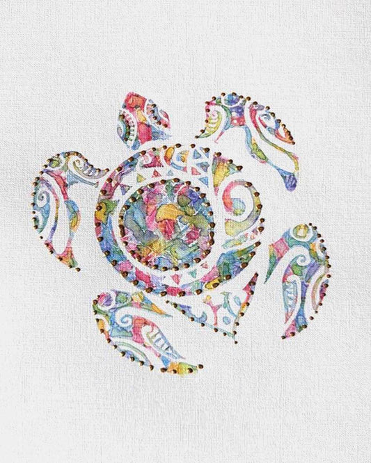 Seaturtle: Coastal Watercolors No. 9: Original one-of-a-kind abstract painting, 8X10, created with Watercolor with acrylic embelishment on off-white linen paper. Adds depth to refined interiors, layered collections, or luxury home offices.